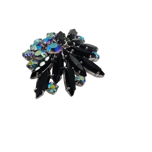 VTG Brooch Whimsigoth Retro Antique Revival Sparkle Black Point Aurora Borealis - Picture 4 of 13